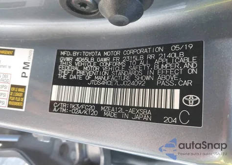 2020 Toyota Corolla Se from USA, damaged, VIN JTDS4RCE7LJ024092